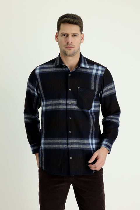Dark Navy Long Sleeve Regular Fit Plaid Shacket Lumberjack Shirt