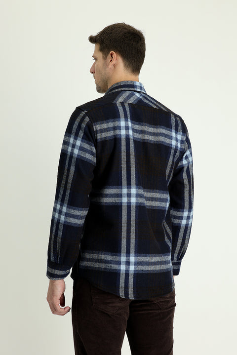 Dark Navy Long Sleeve Regular Fit Plaid Shacket Lumberjack Shirt