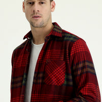 Koyu Bordo Uzun Kol Regular Fit Ekose Shacket Oduncu Gömlek