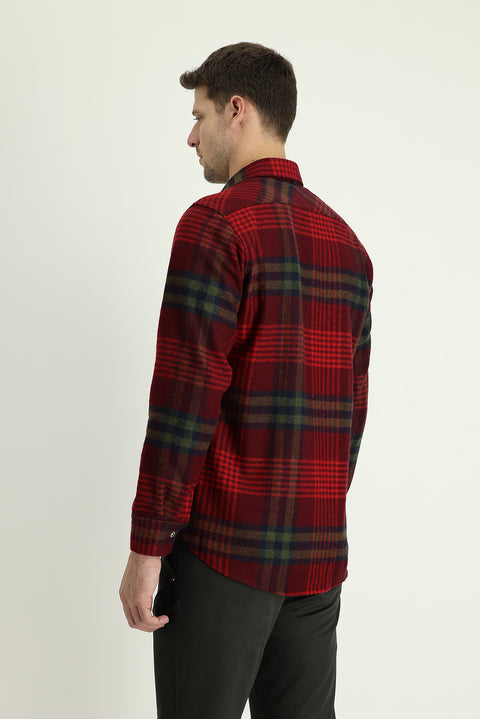Koyu Bordo Uzun Kol Regular Fit Ekose Shacket Oduncu Gömlek