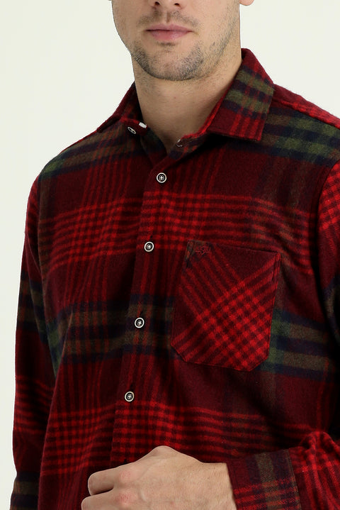 Koyu Bordo Uzun Kol Regular Fit Ekose Shacket Oduncu Gömlek