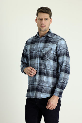  Mavi Uzun Kol Regular Fit Ekose Shacket Oduncu Pamuklu Gömlek