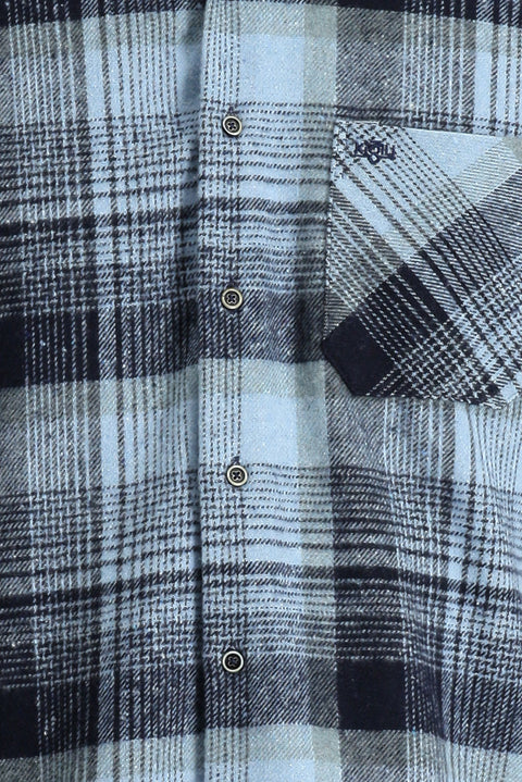Blue Long Sleeve Regular Fit Plaid Shacket Lumberjack Cotton Shirt