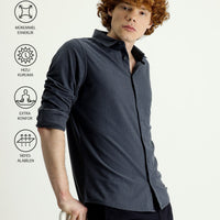 Light Gray Techno-Line Long Sleeve Slim Fit Narrow Cut Sport Knit Shirt