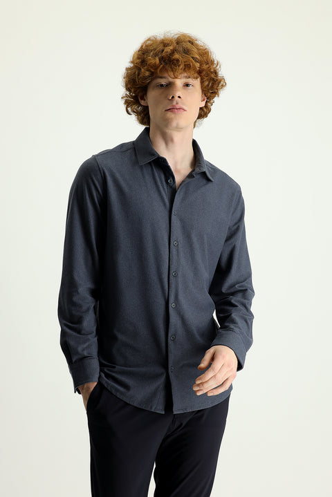 Light Gray Techno-Line Long Sleeve Slim Fit Narrow Cut Sport Knit Shirt