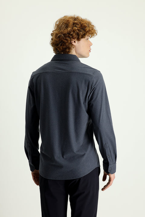 Light Gray Techno-Line Long Sleeve Slim Fit Narrow Cut Sport Knit Shirt