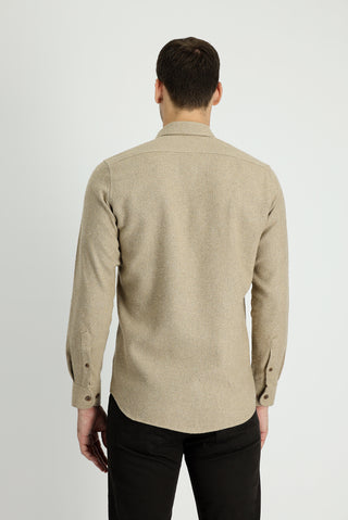  Orta Bej Uzun Kol Slim Fit Dar Kesim Oduncu Pamuklu Gömlek