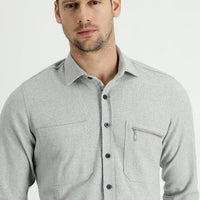 Medium Grey Long Sleeve Slim Fit Narrow Cut Lumberjack Sport Cotton Shirt