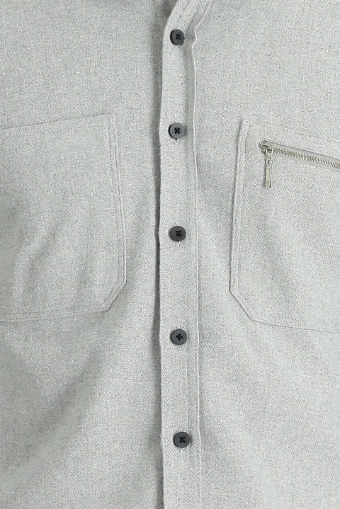 Medium Grey Long Sleeve Slim Fit Narrow Cut Lumberjack Sport Cotton Shirt