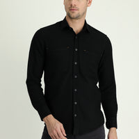 Siyah Uzun Kol Slim Fit Dar Kesim Spor Pamuklu Gömlek