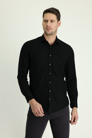  Siyah Uzun Kol Slim Fit Dar Kesim Spor Gömlek