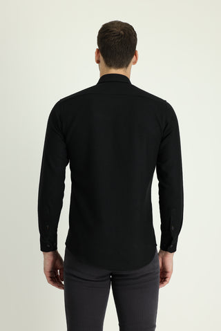  Siyah Uzun Kol Slim Fit Dar Kesim Spor Gömlek