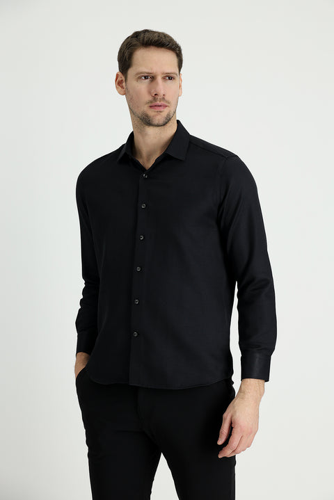 Siyah Uzun Kol Slim Fit Dar Kesim Klasik Gömlek