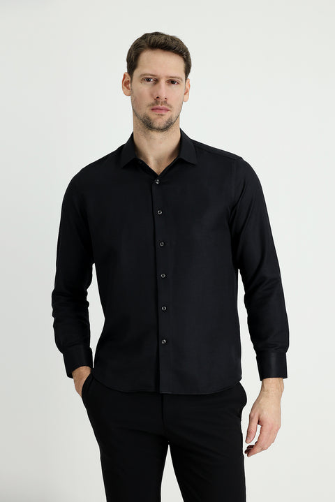 Siyah Uzun Kol Slim Fit Dar Kesim Klasik Gömlek