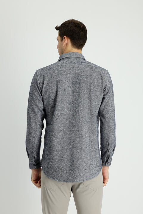 Koyu Lacivert Uzun Kol Slim Fit Dar Kesim Desenli Shacket Oduncu Pamuklu Gömlek