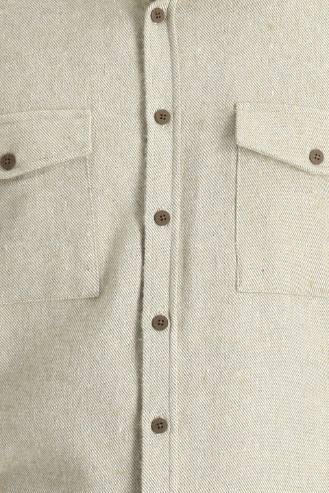 Light Beige Long Sleeve Slim Fit Patterned Shacket Lumberjack Cotton Shirt