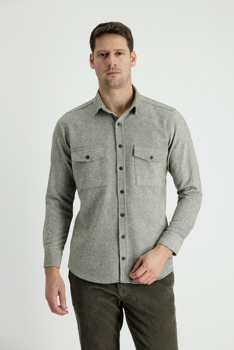 Dark Green Long Sleeve Slim Fit Patterned Shacket Lumberjack Cotton Shirt