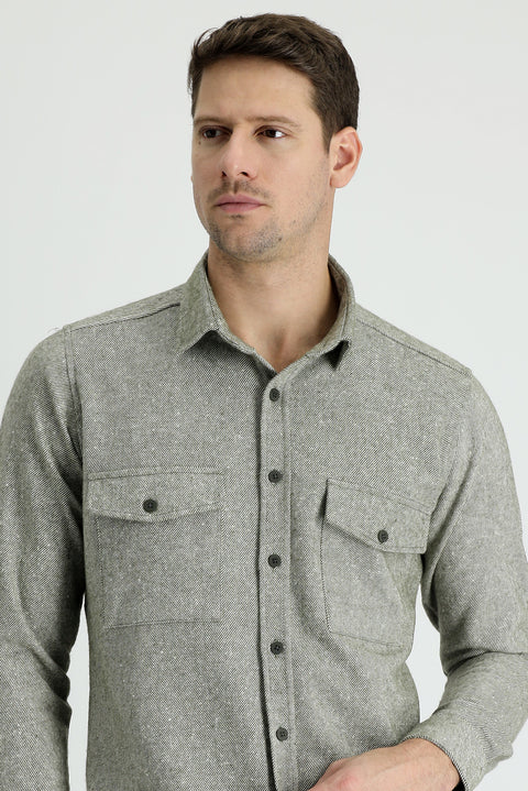 Dark Green Long Sleeve Slim Fit Patterned Shacket Lumberjack Cotton Shirt