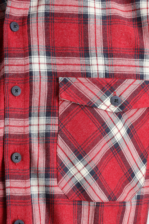 Flag Red Long Sleeve Slim Fit Narrow Cut Lumberjack Plaid Cotton Shirt