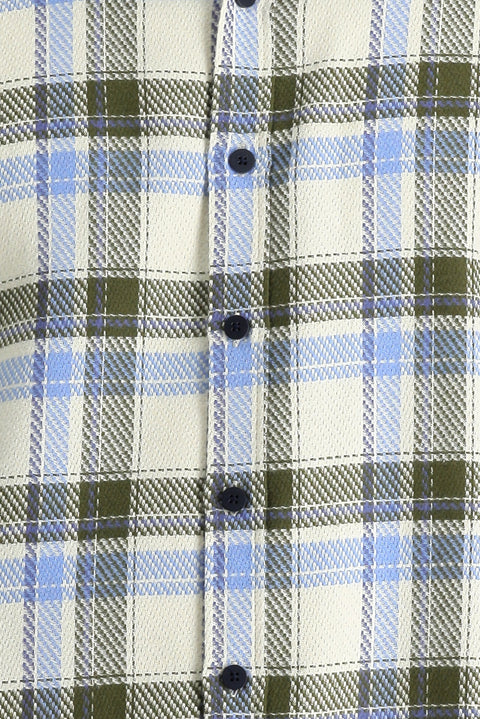 Light Blue Long Sleeve Slim Fit Narrow Cut Plaid Shacket Lumberjack Cotton Shirt