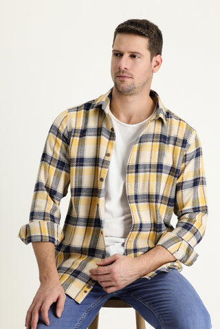  Hardal Uzun Kol Slim Fit Dar Kesim Ekose Shacket Oduncu Pamuk Gömlek