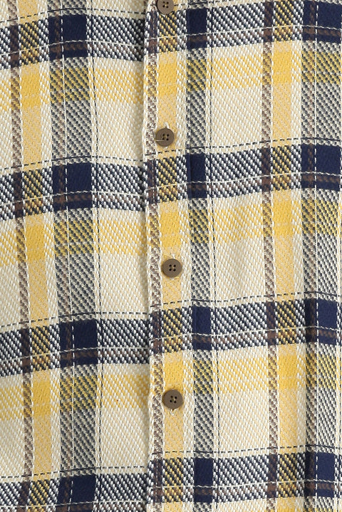 Mustard Yellow Long Sleeve Slim Fit Narrow Cut Plaid Shacket Lumberjack Cotton Shirt