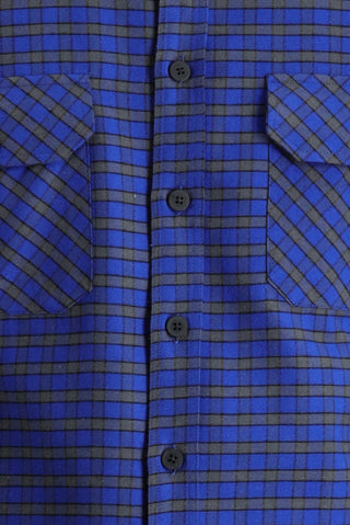  Saks Mavi Uzun Kol Slim Fit Dar Kesim Ekose Shacket Oduncu Pamuklu Gömlek