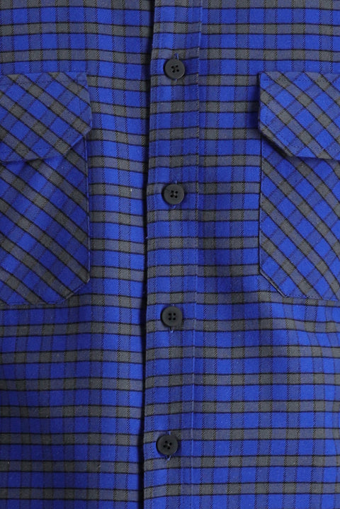 Saks Mavi Uzun Kol Slim Fit Dar Kesim Ekose Shacket Oduncu Gömlek
