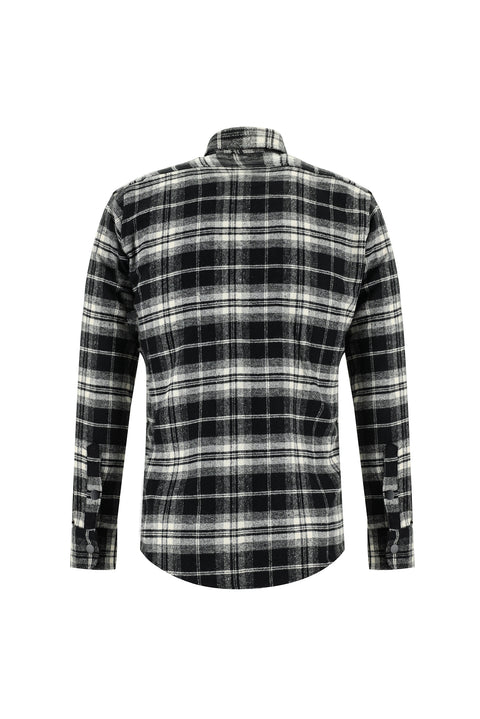 Black Long Sleeve Slim Fit Narrow Cut Plaid Lumberjack Shirt