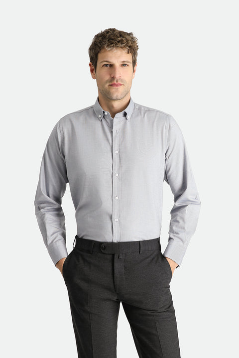 Medium Grey Long Sleeve Regular Fit Oxford Cotton Shirt