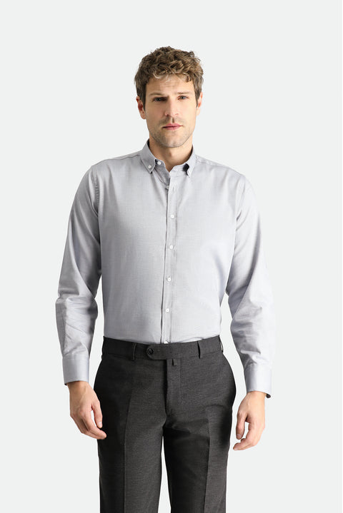 Medium Grey Long Sleeve Regular Fit Oxford Cotton Shirt