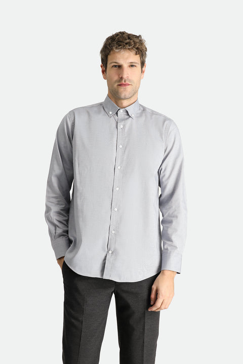 Medium Grey Long Sleeve Regular Fit Oxford Cotton Shirt