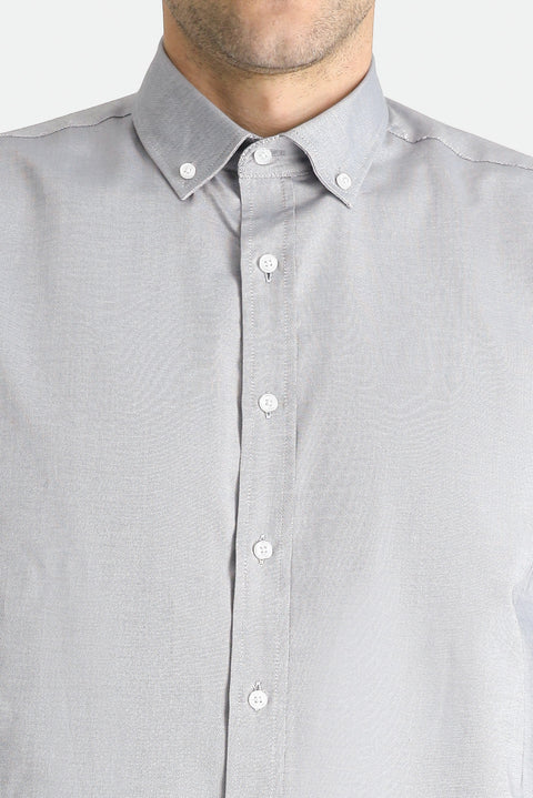 Medium Grey Long Sleeve Regular Fit Oxford Cotton Shirt