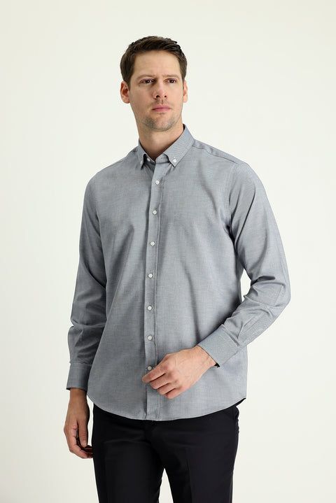 Medium Navy Long Sleeve Regular Fit Oxford Cotton Shirt