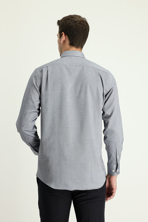 Medium Navy Long Sleeve Regular Fit Oxford Cotton Shirt