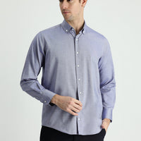 Dark Navy Long Sleeve Regular Fit Oxford Cotton Shirt