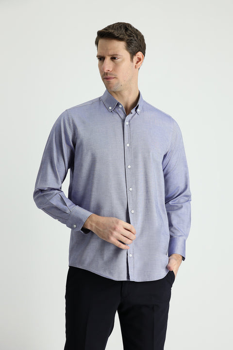 Dark Navy Long Sleeve Regular Fit Oxford Cotton Shirt