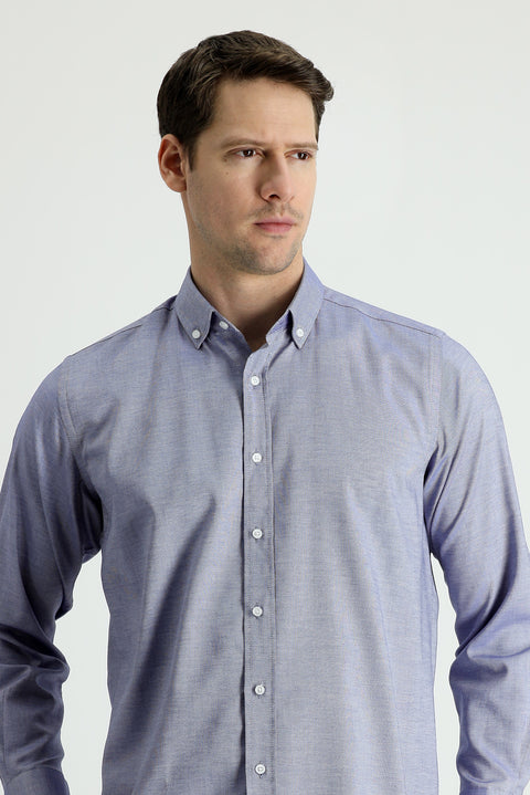 Dark Navy Long Sleeve Regular Fit Oxford Cotton Shirt