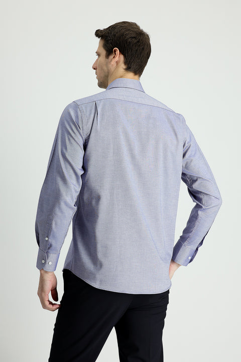 Dark Navy Long Sleeve Regular Fit Oxford Cotton Shirt