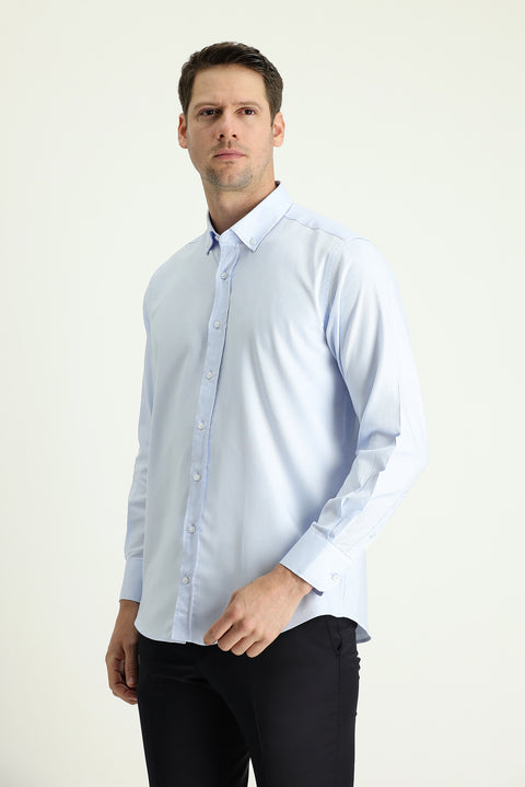 Uçuk Mavi Uzun Kol Regular Fit Oxford Pamuk Gömlek
