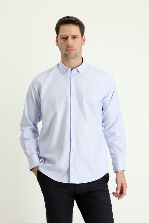 Light Blue Long Sleeve Regular Fit Oxford Cotton Shirt