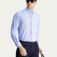 Blue Long Sleeve Regular Fit Oxford Cotton Shirt
