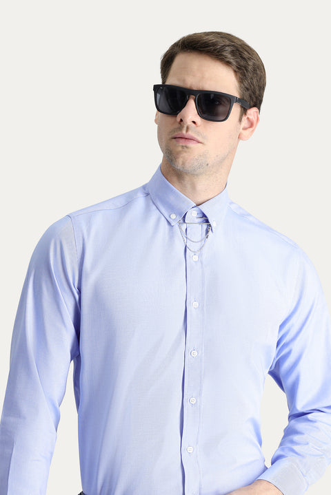 Blue Long Sleeve Regular Fit Oxford Cotton Shirt