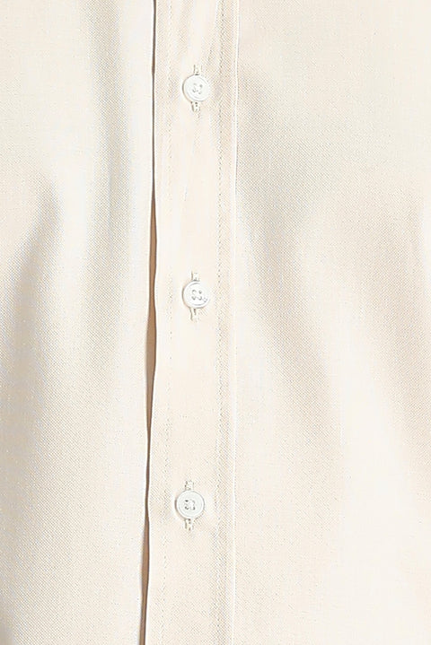 Light Beige Long Sleeve Regular Fit Oxford Cotton Shirt