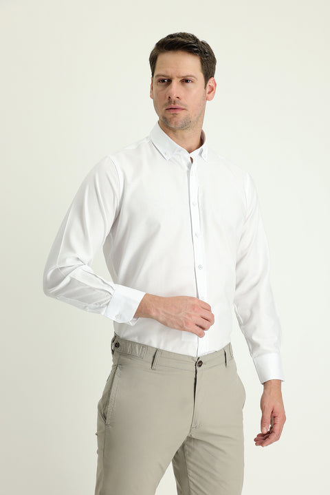 White Long Sleeve Regular Fit Oxford Cotton Shirt