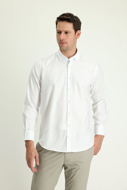 White Long Sleeve Regular Fit Oxford Cotton Shirt