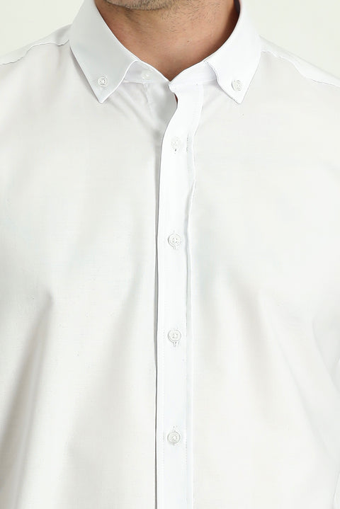 White Long Sleeve Regular Fit Oxford Cotton Shirt