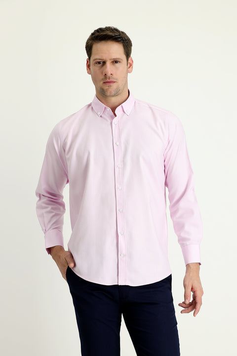 Toz Pembe Uzun Kol Regular Fit Oxford Pamuk Gömlek