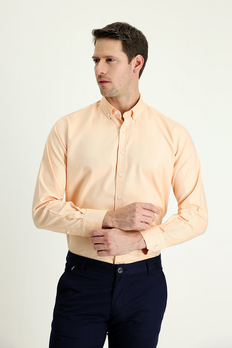 Yavru Ağzı Uzun Kol Regular Fit Oxford Pamuk Gömlek