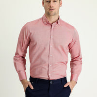 Light Red Long Sleeve Regular Fit Oxford Cotton Shirt